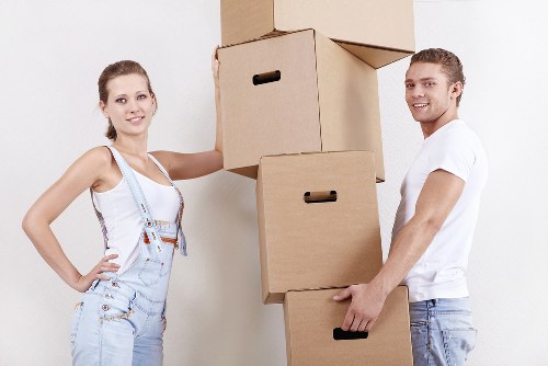 Packing boxes and furniture prepared for a student relocation